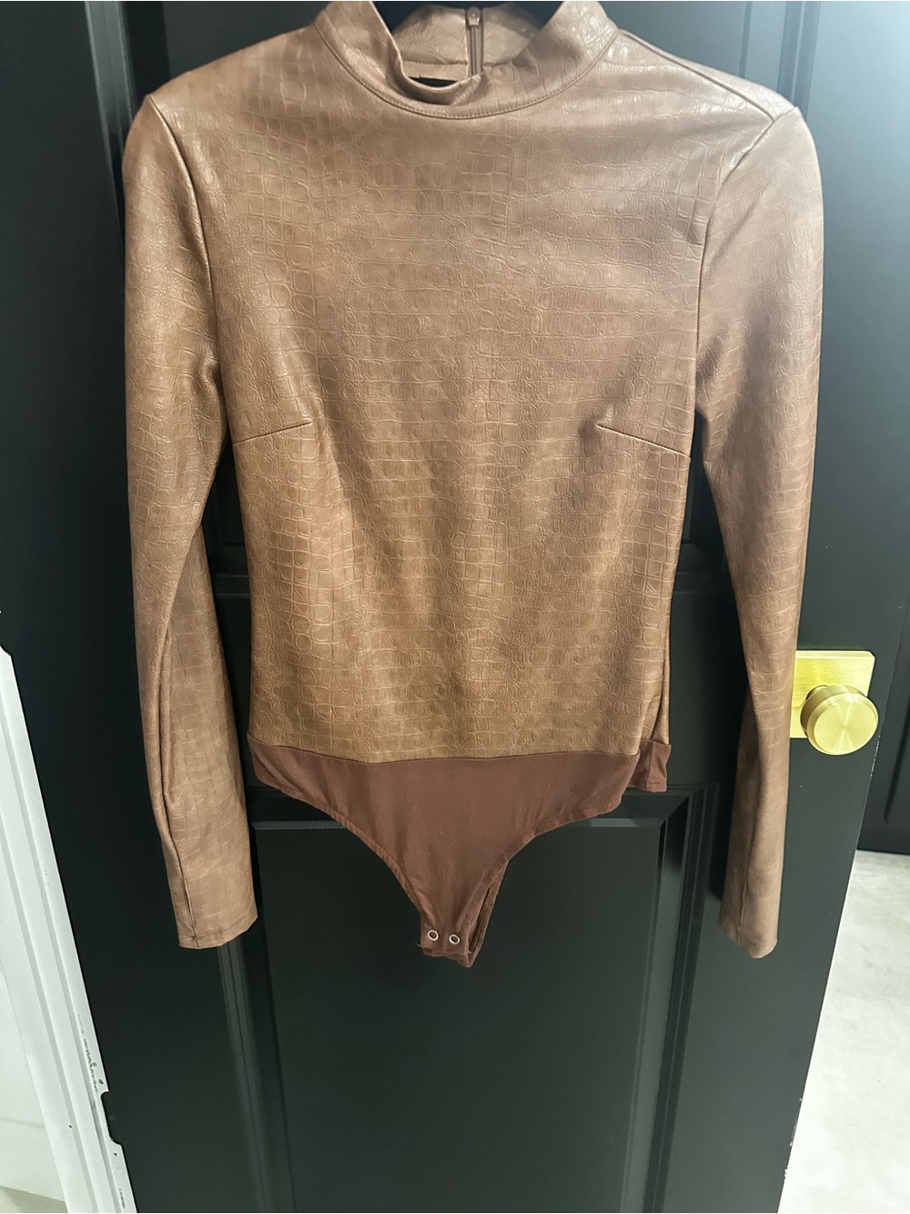 Forever 21 Brown Faux-Leather Long Sleeve Bodysuit